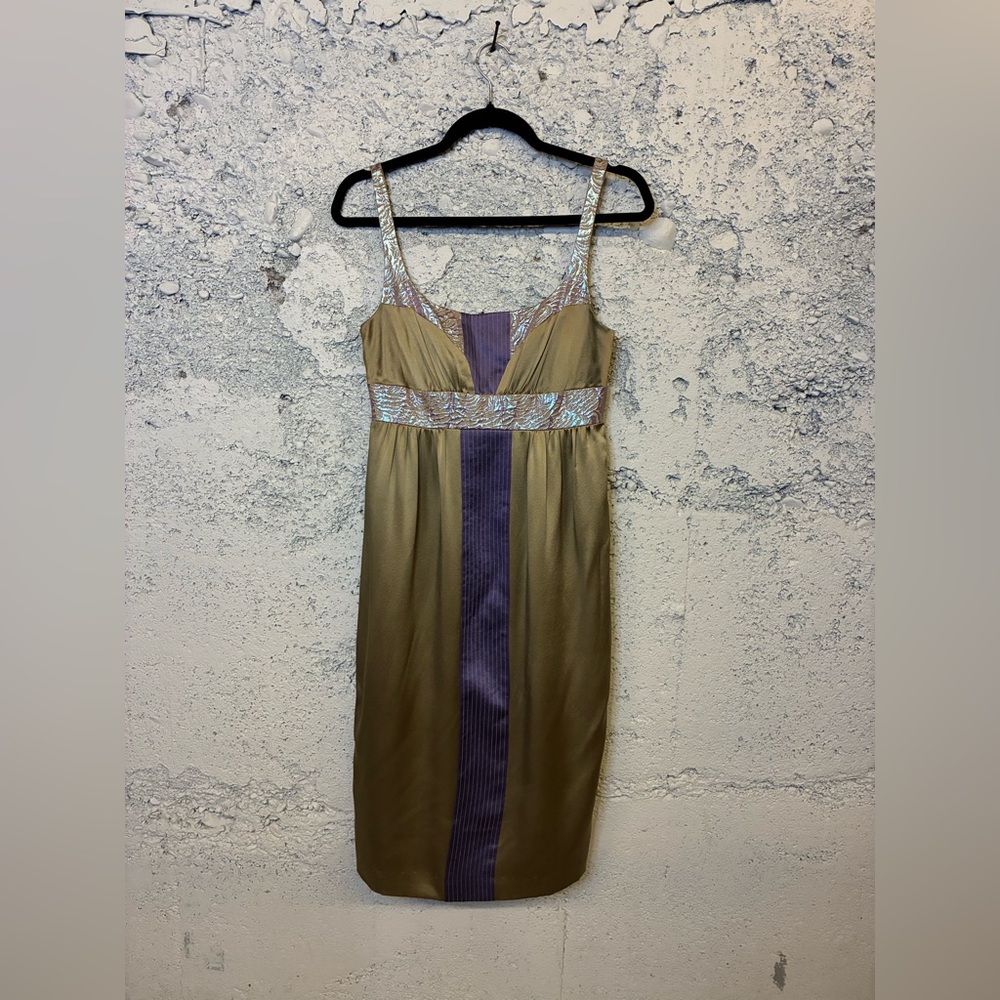 Nicole Miller Vintage Elegant Purple and Sage Dress Y2K